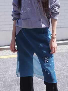 SALTY PEBBLE GLITTERING GEM ORGANZA SKIRT [BLUE GREEN]