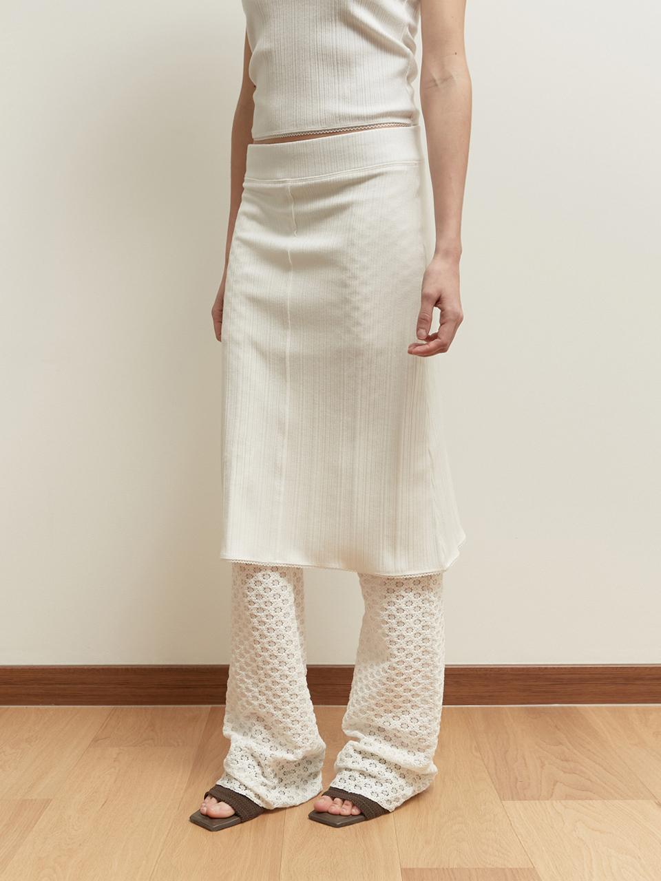 SALTY PEBBLE LACE PANNEL MIDI SKIRT [WHITE]