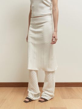 SALTY PEBBLE LACE PANNEL MIDI SKIRT [WHITE]