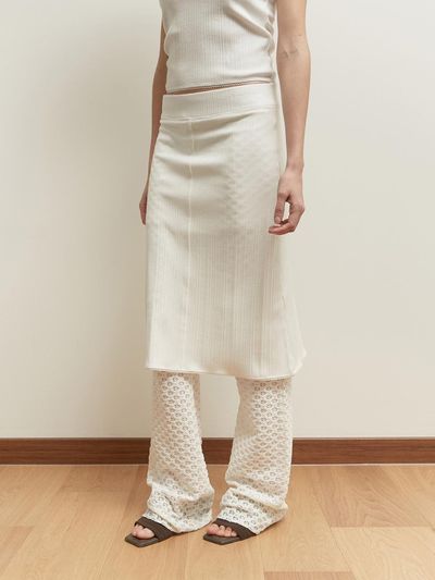 SALTY PEBBLE LACE PANNEL MIDI SKIRT [WHITE]