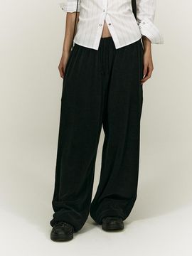 SALTY PEBBLE Terry Cotton-Blend Wide-Fit Jogger Pants [BLACK]