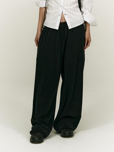 SALTY PEBBLE Terry Cotton-Blend Wide-Fit Jogger Pants [BLACK]
