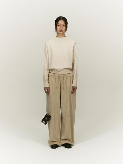 SALTY PEBBLE Twoway High Neck Boucle Polyester Cotton Top [Beige]