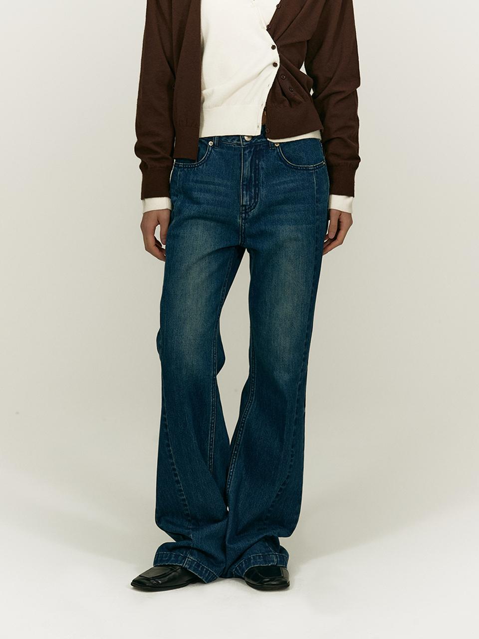 SALTY PEBBLE Vintage Dyeing Bootcut Cotton Jean [Deep Blue]