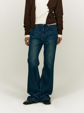 SALTY PEBBLE Vintage Dyeing Bootcut Cotton Jean [Deep Blue]