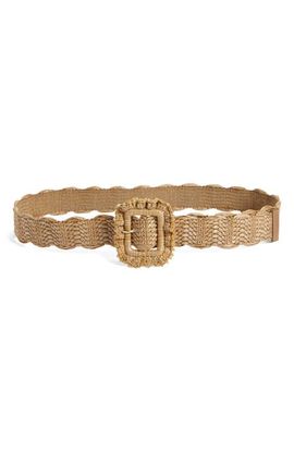 Sam Edelman Sam Edelman 38mm Scallop Edge Raffia Woven Belt