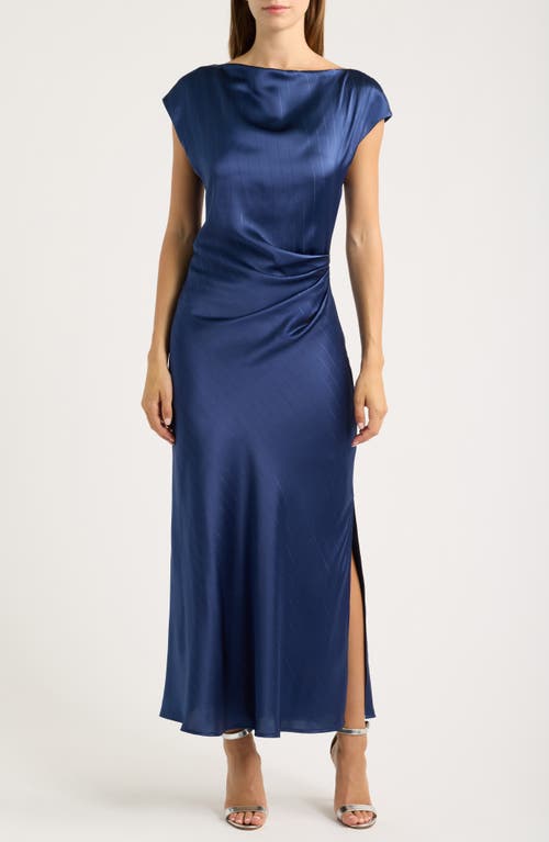Sam Edelman Sam Edelman Drape Bateau Neck Side Ruched Satin Cocktail Dress