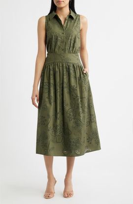 Sam Edelman Sam Edelman Eyelet Sleeveless Midi Shirtdress