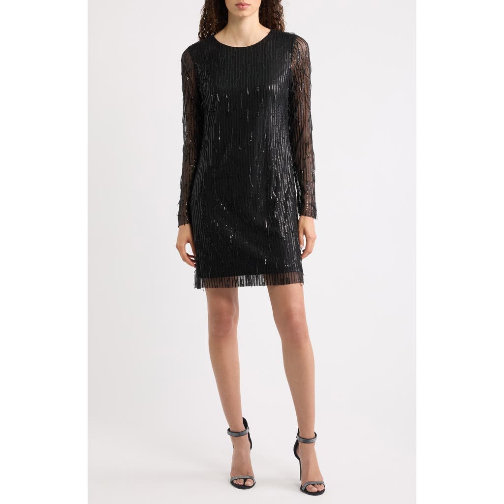 Sam Edelman Sam Edelman Fringe Sequin Long Sleeve Dress