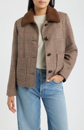 Sam Edelman Sam Edelman Houndstooth Jacket with Faux Shearling Collar