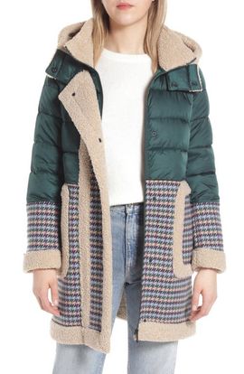 Sam Edelman Sam Edelman Mix Media Puffer Hooded Coat