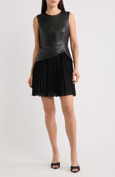 Sam Edelman Sam Edelman Pleated Skirt Sleeveless Faux Leather Dress