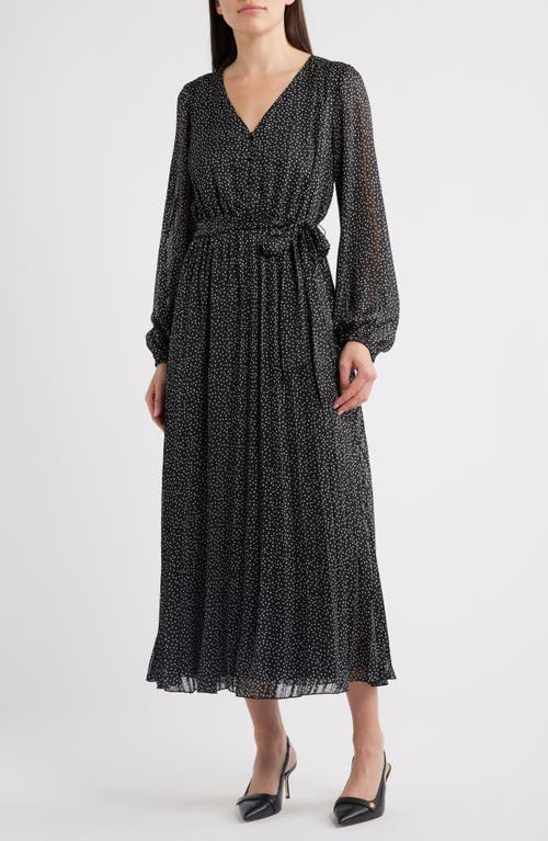 Sam Edelman Sam Edelman Polka Dot Metallic Thread Long Sleeve Pleated Dress