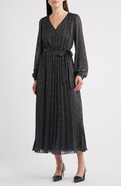 Sam Edelman Sam Edelman Polka Dot Metallic Thread Long Sleeve Pleated Dress