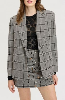 Sam Edelman Sam Edelman Rhinestone Trim Oversized Plaid Blazer