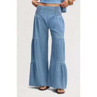 Sam Edelman Sam Edelman Smocked Wide Leg Chambray Pants