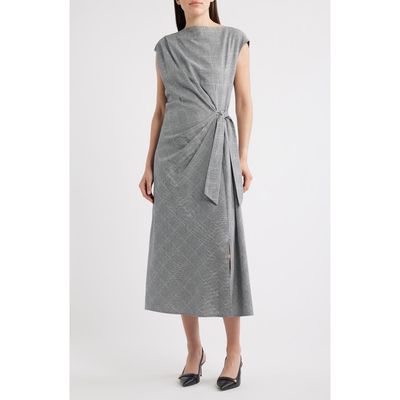 Sam Edelman Sam Edelman Windowpane Pladi Side Ruched Cotton Sheath Dress