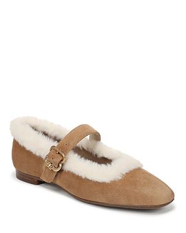 Sam Edelman Sam Edelman Women's Michaela Faux Fur Trim Mary Jane Flats