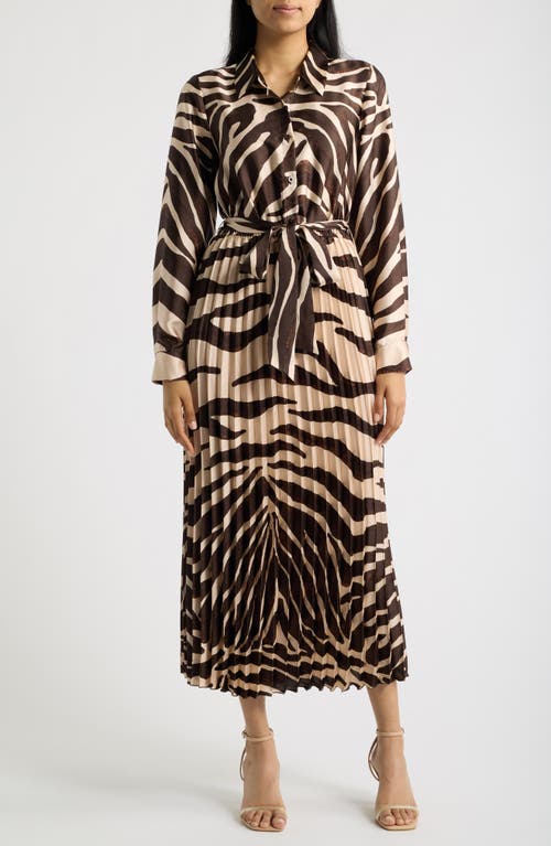 Sam Edelman Sam Edelman Zebra Print Long Sleeve Pleated Maxi Shirtdress