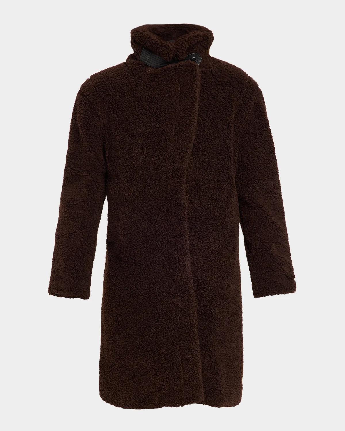 SAM Sherpa Leather-Trimmed Coat
