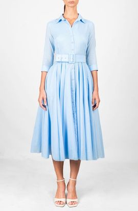 SAMANTHA SUNG SAMANTHA SUNG Blue Belted Midi Shirtdress