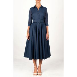 SAMANTHA SUNG SAMANTHA SUNG Navy A-Line Belted Shirtdress