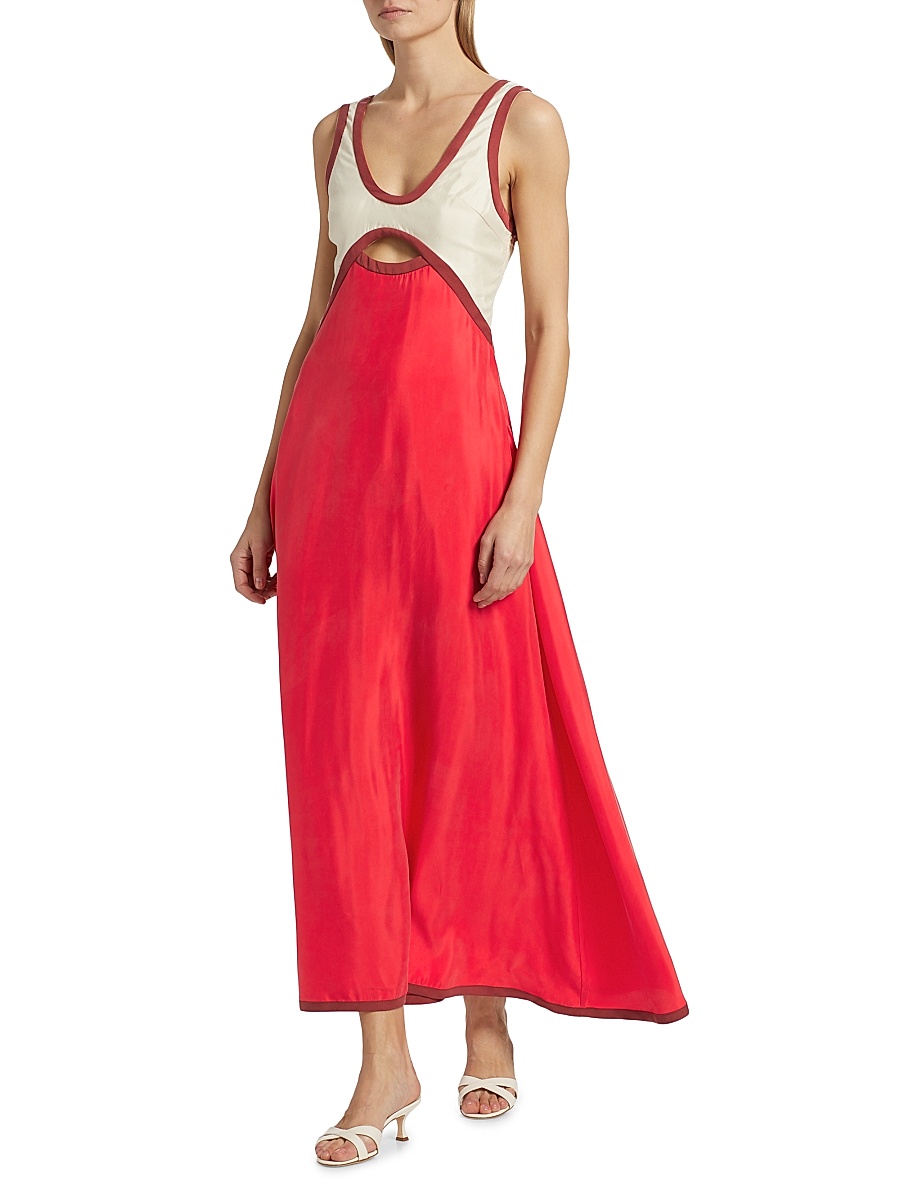 aubrey cutout midi dress A.L.C. Aubrey one-shoulder cutout tiered cotton-poplin midi dress