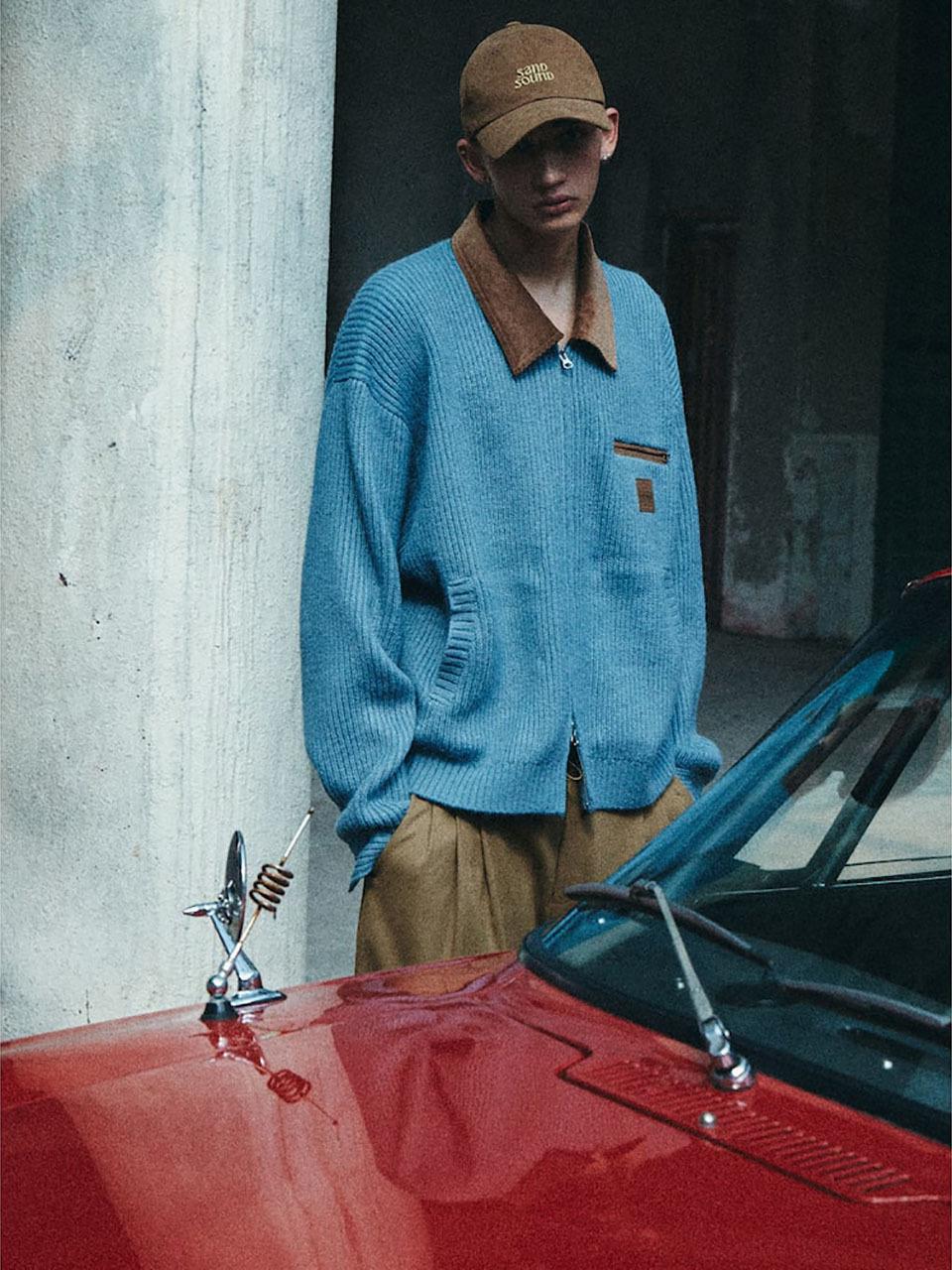 SAND SOUND Collar Zipup Cropped Workwear Cardigan [Sky Blue] (MS5X5AA02Q)