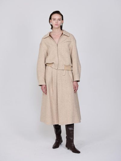 SANDBEIGE Cotton-Wool A-line Rope Detail Skirt [Beige]