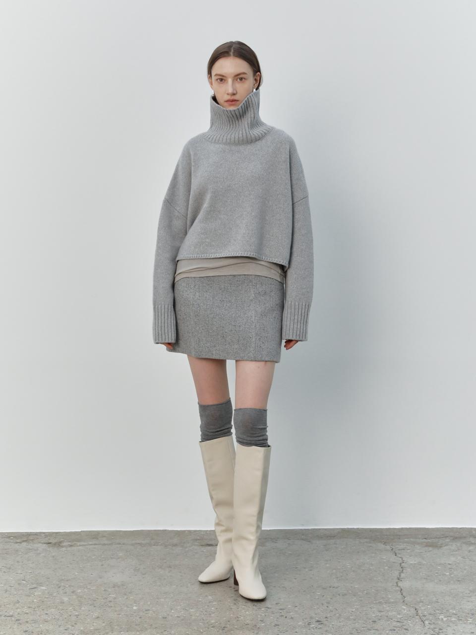 SANDBEIGE High Waist A-line Wool Blend Skirt