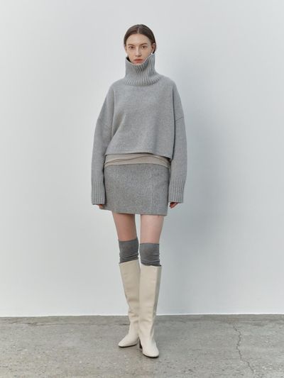 SANDBEIGE High Waist A-line Wool Blend Skirt
