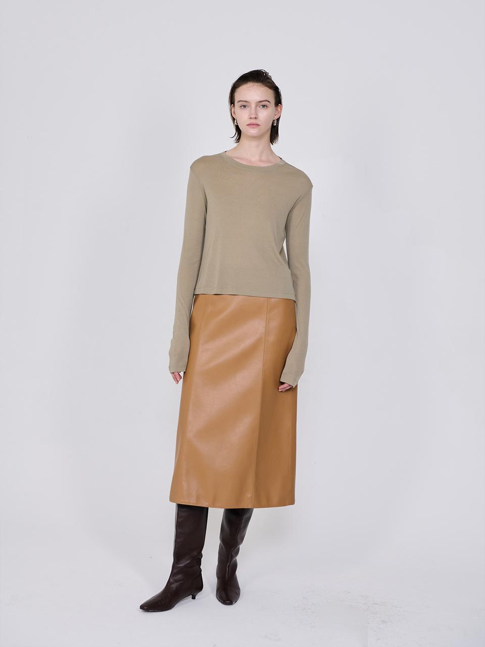 SANDBEIGE Leather-like Premium Knee-length Skirt