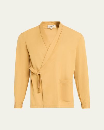 Sanderlak Men's Viscose Side-Tie Shawl-Collar Shirt