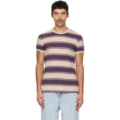 Sanderlak Sanderlak Beige Striped Contrast Rib T-shirt