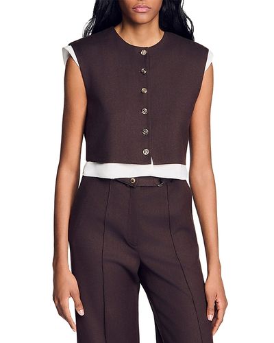 Sandro Sandro Andrews 2 in 1 Wool Blend Crop Top