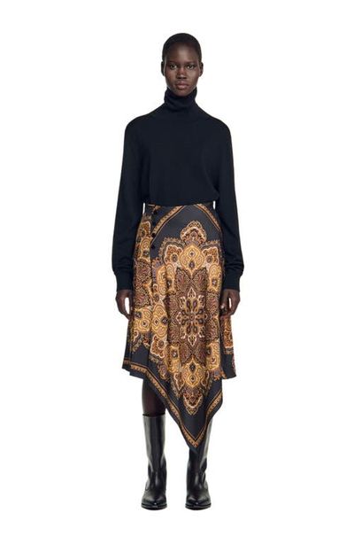SANDRO SANDRO Asymmetrical scarf print skirt