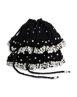 Sandro Sandro Beaded Velvet Bucket Bag