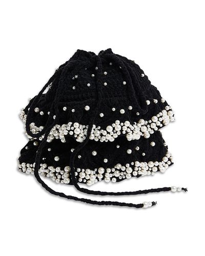Sandro Sandro Beaded Velvet Bucket Bag