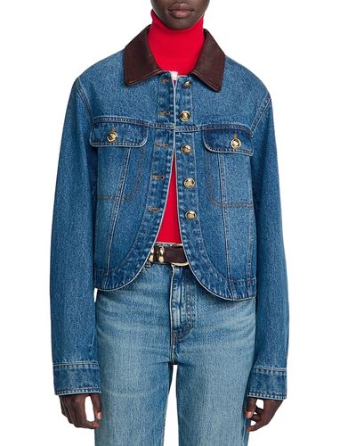 Sandro Sandro Benjamin Leather Collar Denim Jacket