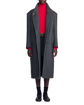 Sandro Sandro Bradford Herringbone Wool Blend Coat