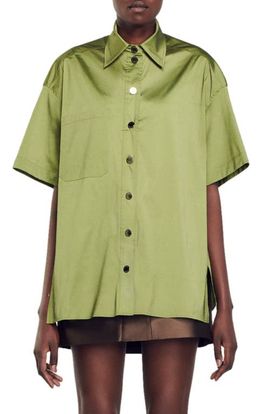 SANDRO SANDRO Cacao Oversize Short Sleeve Satin Shirt