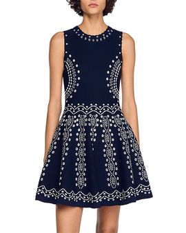 Sandro Sandro Capri Scarf Print Knit Short Dress