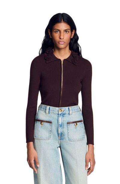 SANDRO SANDRO Cardigan with floral collar