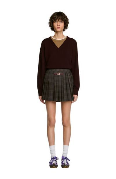 SANDRO SANDRO Checked Pleated Skirt