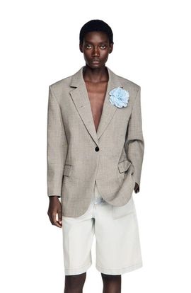 SANDRO SANDRO Checked wool jacket with brooch