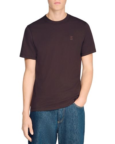 Sandro Sandro Cotton T Shirt with Leather Logo Patch