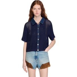 SANDRO SANDRO Crochet and denim cardigan