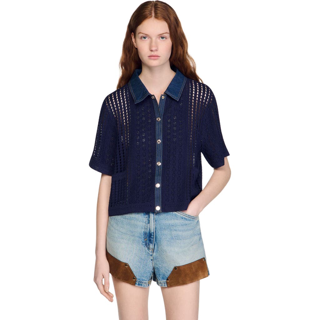 SANDRO SANDRO Crochet and denim top