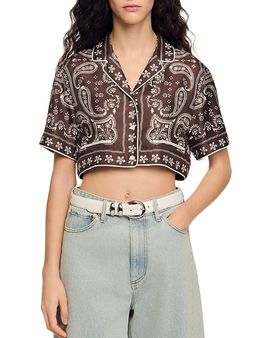 Sandro Sandro Cropped Bandana Print Shirt