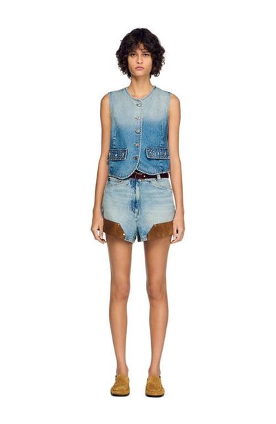SANDRO SANDRO Cropped studded denim vest